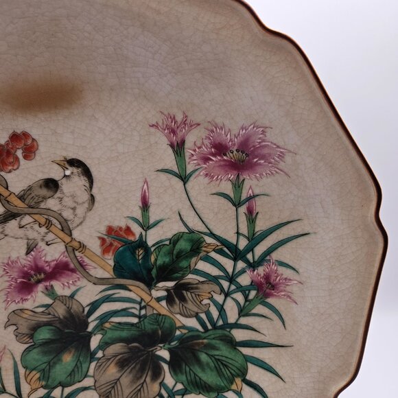 TOYO Kutani/Satsuma Hand-Painted Bird & Floral Plate–Japan–12" Decorative Plate - Picture 6 of 6